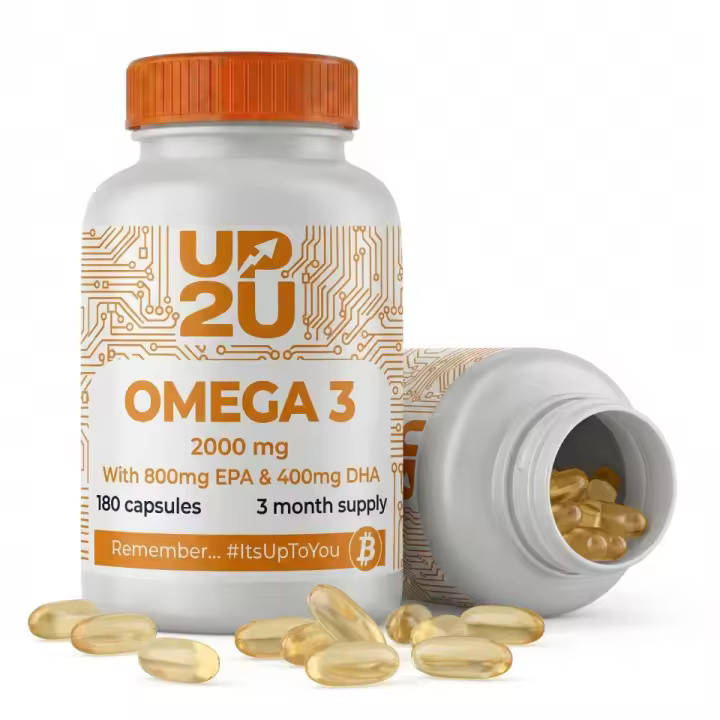 Omega 3 UP2U Nutrition – 180 Cápsulas – 800 mg EPA y 400 mg DHA por Dosis – Con Vitamina E – Aceite de Pescado – Fabricado en España - 1