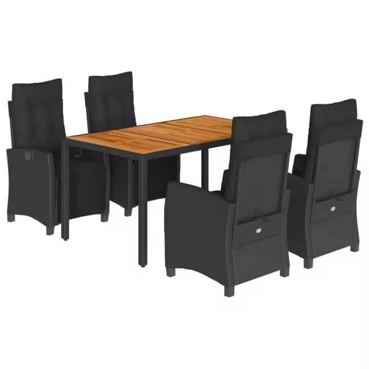 vidaXL Set de muebles jardín 5 pzas con cojines ratán sintético negro - 1