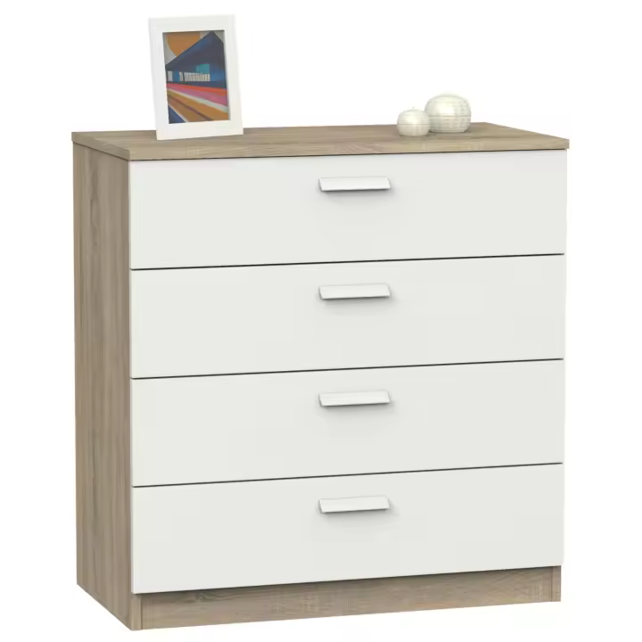 Cómoda Dormitorio Moderna Tibet 4C Roble Cambrian y Blanco 74x78 cm - 1