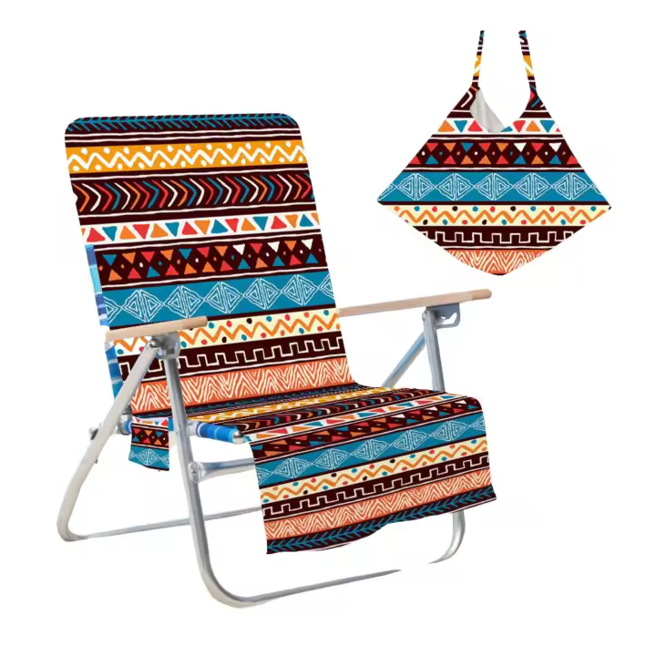 SusggO - Toalla Funda Silla Playa Plegable 150x73cm 240gsm – Toalla ANTIARENA - Toalla Playa Grande Ajustable Silla Playa –Toalla Microfibra Secado rapido Absorbente Piscina (ETNICO) - 1