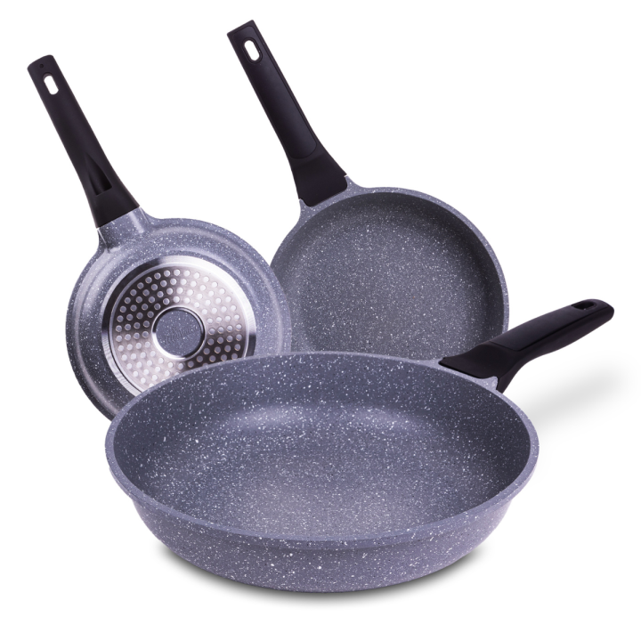 LA MOUSTACHE Juego de 3 Sartenes PIERRE de Aluminio Fundido para Todo Tipo de Cocinas (20, 24 y 28 cm)