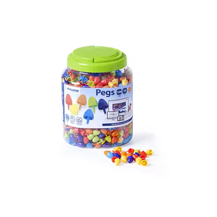 Miniland PEGS 15MM 1300PCS - Juego de Mosaicos y Coordinación con Fichas de Colores - 1