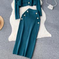 Conjunto De Ropa De Mujer REALEFT Otoño Invierno 3 Piezas Traje De Tejido Knitted Cardigan De Botón Sencillo Y Tops Falda Elegante Para Oficina - details 29
