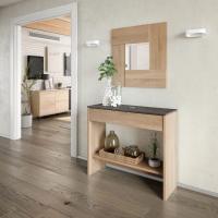 Meimon Recibidor-consola con espejo en acabado blanco, con cajón de MDF, guías metálicas y tacos ABS. Mueble de 79 cm de altura, 92 cm de ancho y 33 cm de profundidad, con espejo de 70 cm. Peso máximo soportado 25 kg. - details 0
