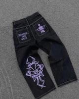 Pantalones Vaqueros Retro Y2K Para Hombres Con Bordado De Calavera Estilo Hip Hop Holgado Con Pierna Ancha Tejido De Lino Calidad Superior Moda Casual - details 2