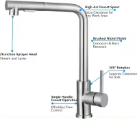 Grifo mezclador para fregadero de cocina con rociador extraíble, con 2 modos de agua corriente y rociado, agua caliente y fría - details 4