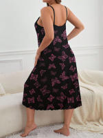 Pijama De Verano Para Mujer Con Estampado De Mariposa Y Tirantes Colgantes Talla Grande Vestido De Dormir Elegante De Poliéster Y Spandex - details 1