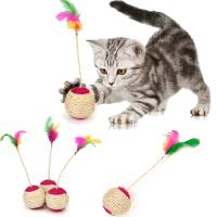 Juguete Interactivo Para Gatos Pelota De Rasguñar Sisal Divertido Juego Con Plumas Adecuado Para Gatitos Suministros Para Gatos - details 1