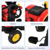 HOMCOM Tractor a Pedales con Remolque Excavador con Pala Frontal Juguete de Conducción para Mayores de 3 Años Dirección y Palas Fáciles de Controlar Soporta hasta 35 kg 179x42x59 cm Rojo - details 0