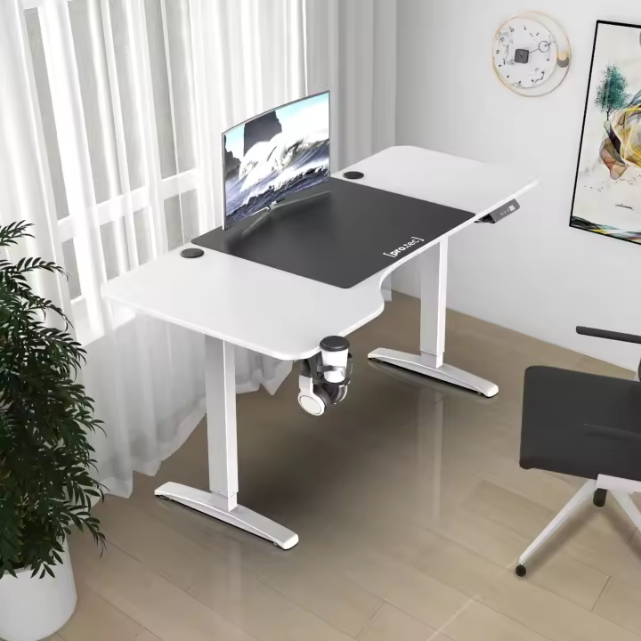Escritorio Oxnard en forma de L de altura regulable 73 - 118 cm - Blanco y Negro [pro.tec] - 1