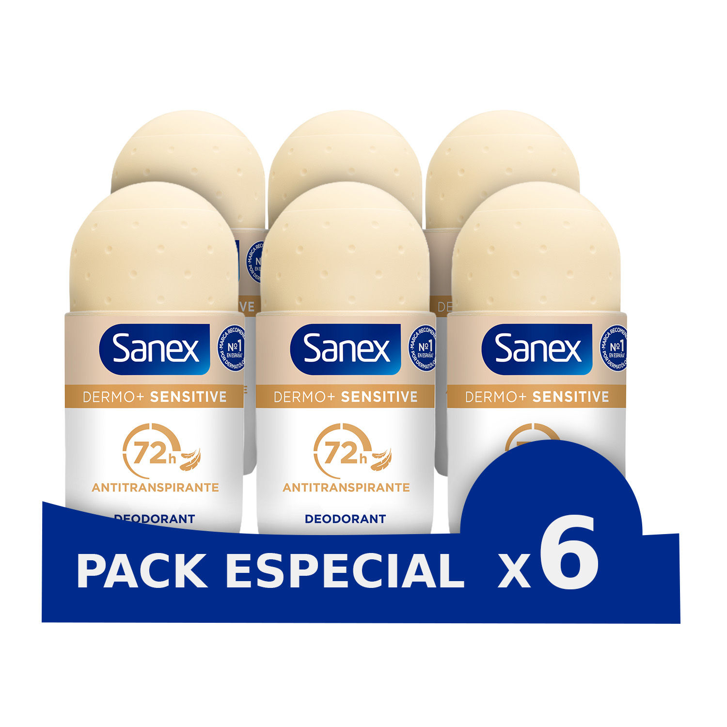 Sanex Pack x6 Desodorante Roll-On Dermo+ Sensitive 72-Horas Antitranspirante Unisex (50ml)