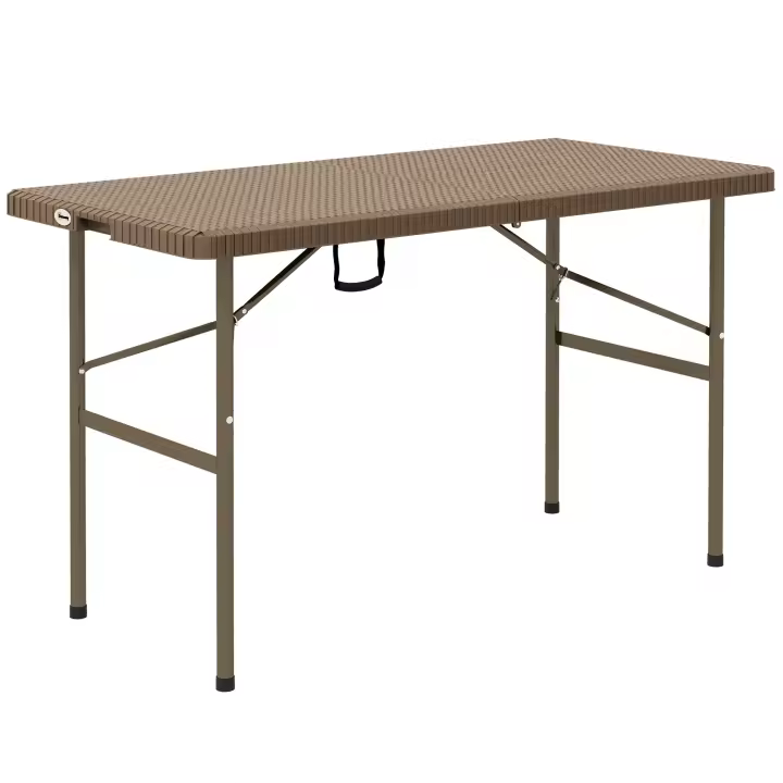Outsunny Mesa de Camping Mesa Plegable con Aspecto de Ratán, Mesa Buffet para 4 Personas, Mesa de jardín para balcón, Terraza, Capacidad de Carga hasta 50 kg, HDPE, marrón, 122 x 60 x 73 cm - 1