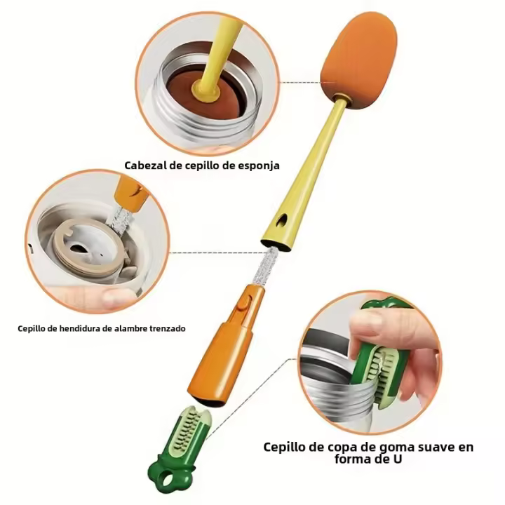 Cepillo De Limpieza Para Botella 3 En 1 Con Esponja Y Mango Largo Herramienta De Limpieza Para Vaso Taza Cubierta Eco-amigable - 1