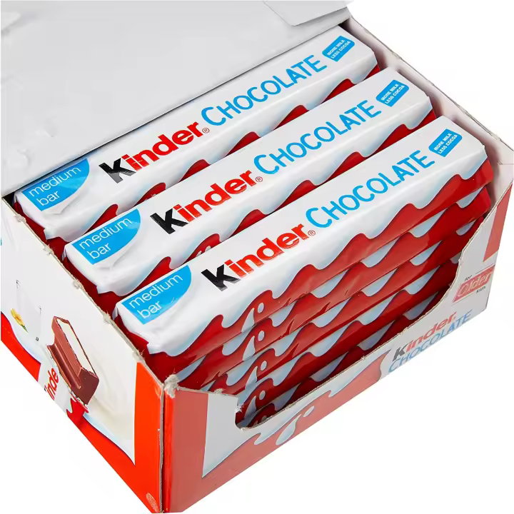 Chocolatina Kinder Maxi - FECHA CONSUMO PREFERENTE 25.07.2025 - Barrita de chocolate con leche Kinder rellena de crema de leche - Cada barrita pesa 21 gramos y va envuelta individualmente - Caja de 36 chocolatinas - 1