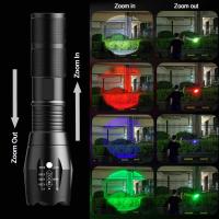 Linterna recargable roja 4 en 1, linterna LED multicolor (blanco/rojo/azul/verde) con 4 modos, linterna con zoom de lúmenes altos para camping, observación, emergencia y aventuras al aire libre - details 0