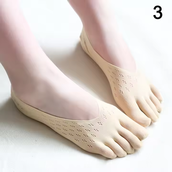 Pareja De Calcetines Ultradelgados Para Mujer Socks Invisible Five Finger Material De Algodón Tipo Casual Patrón Sólido - 1