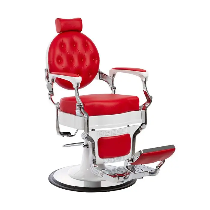 Sillón Clásico De Barbero LBH  Hidráulico Estilo Retro Vintage Con Reposapies Integrado Modelo Mae White - Color Rojo - 1