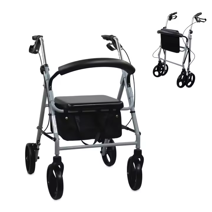 Mobiclinic® Andador para ancianos Ruedas grandes para calle Plegable con cesta de tela y asiento Fabricado en aluminio ligero resistente freno en manetas Marca Española modelo Sofía Gris - 1