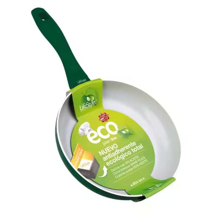 Lifestyle Sarten aluminio antiadherente ceramico | Gold eco green, respeto con el medioambiente | Antiadherente cerámico | Válida para inducción y todo tipo de fuegos | Libre de PFOA y PTFE | Mango tacto silicona - 1