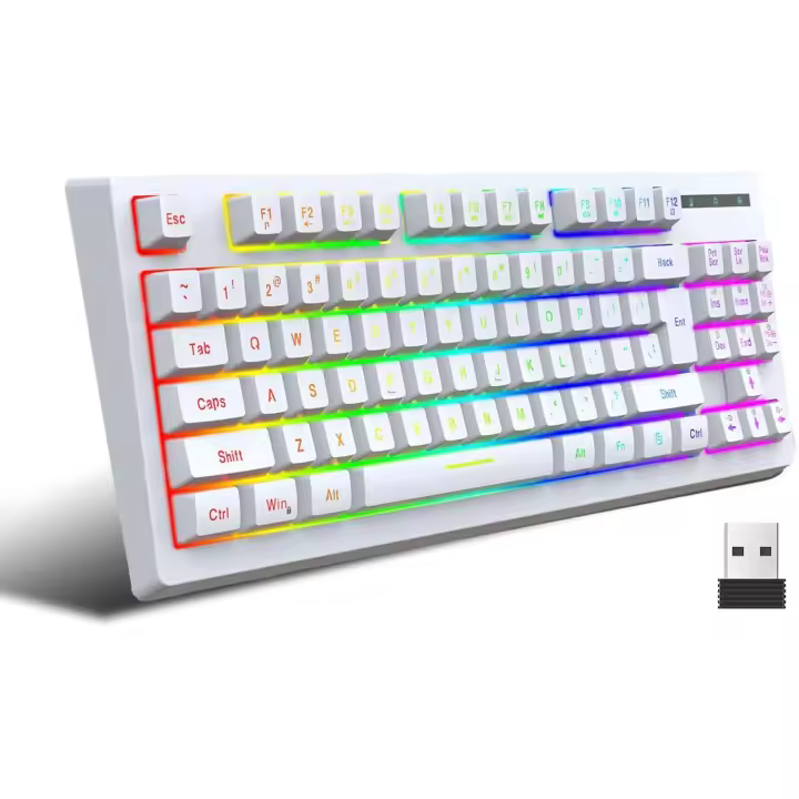 Teclado para 87 Teclas, transferencia Térmica RGB inalámbrica de 2,4G, 1800 mAh, compatible with Windows, para PC de Trabajo y teclado inalámbrico para - 1