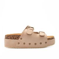 PuntoSalao Sandalias planas bio con plataforma y tachuelas mujer color beige F1511 Sandalia planas bio con plataforma - details 1