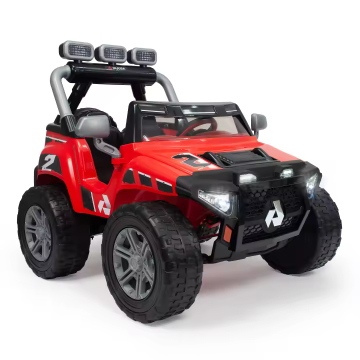 INJUSA - Coche Eléctrico Infantil Monster Car, Coche a Batería para Niños de 3 a 4 Años, Batería 24V, Pedal Acelerador, Marcha Atrás, Ruedas de Goma EVA Antipinchazos que Mejoran el Agarre, Luces LED, 8 km/h, Color Rojo - 1