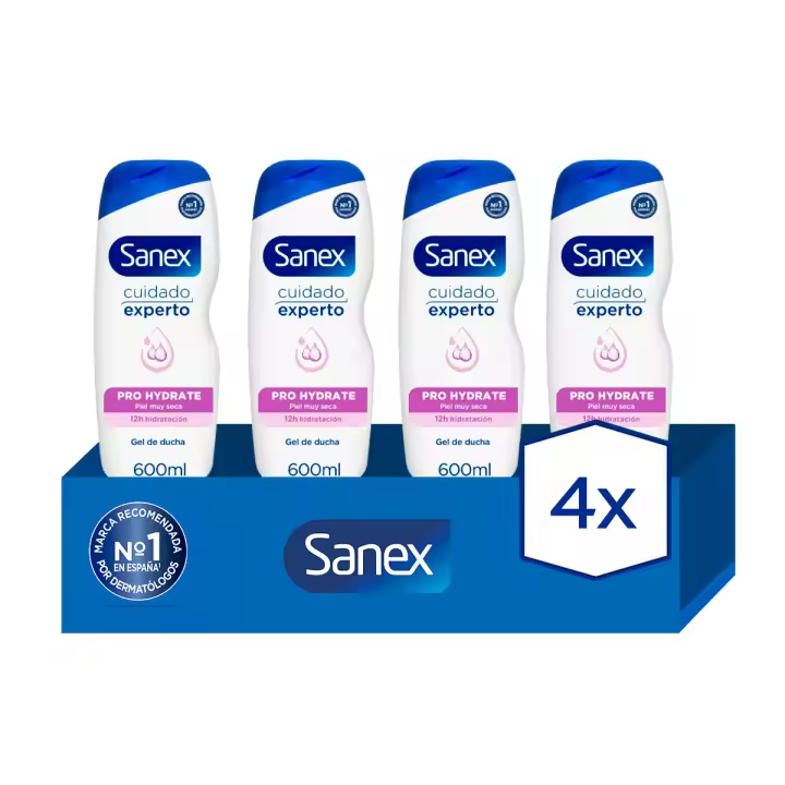 Gel de ducha o baño Sanex BiomeProtect Dermo Pro Hydrate hidratante piel muy seca 600 ml pack 4 - 1