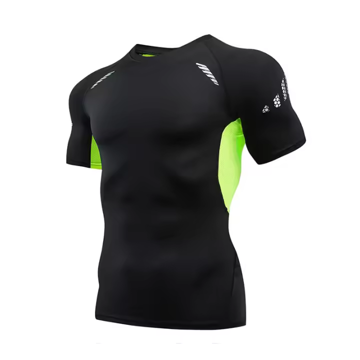 Camiseta Deportiva De Secado Rápido Para Hombres Algodón Poliéster Estiramiento Alto Transpirable Compresión Wicking De Humedad Capa Básica Para Gimnasio Y Running Al Aire Libre - 1