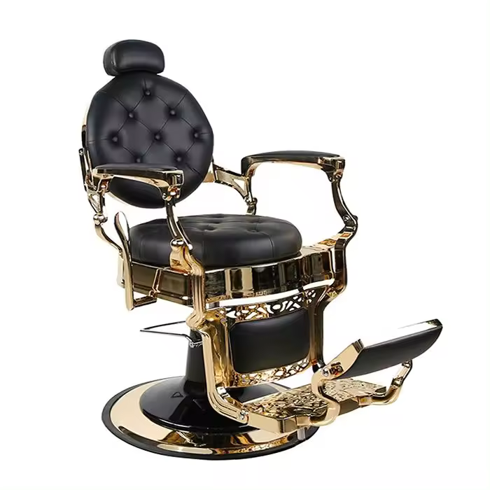 Sillón Clásico de Barbero hidráulico estilo Vintage con reposapies integrado Modelo LBH Perfido Gold - 1