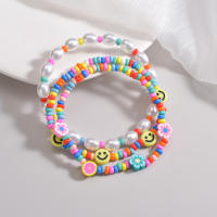 Juego De 3 Piezas De Pulseras Para Mujer Estilo Bohemio Con Perlas Sonrientes Y Cuentas De Arroz Coloridas Adornos De Moda Sin Metal - details 3