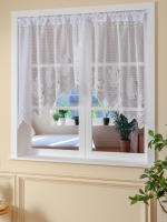 Cortina Francesa Blanca De Encaje Decorativa Curva Sin Perforar Para Dormitorio Cocina Sala De Estar Cortinas Pequeñas - details 0