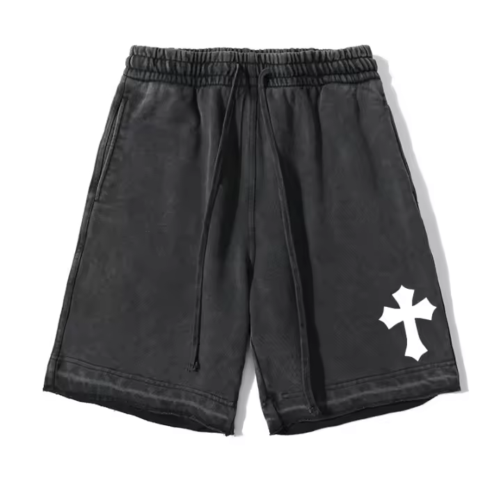 Shorts De Algodón Vintage Lavados Con Impresión Cruzada Para Hombres Shorts Casuales Cristianos Con Bolsillos Y Cinturón Ajustable Para Gimnasio Y Ejercicio - 1