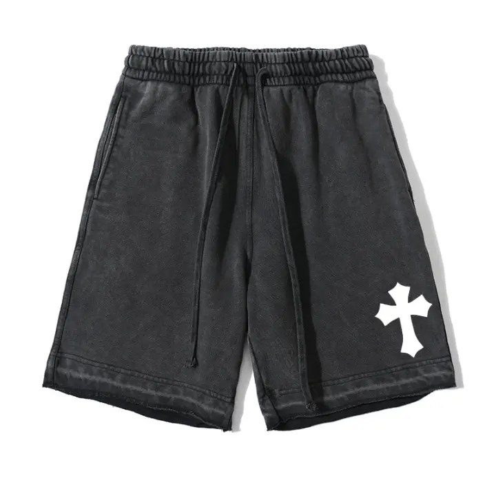 Shorts De Algodón Vintage Lavados Con Impresión Cruzada Para Hombres Shorts Casuales Cristianos Con Bolsillos Y Cinturón Ajustable Para Gimnasio Y Ejercicio - 1