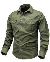 Camisa De Trabajo Para Hombre Casual Larga Con Bolsillos Algodón Puro Primavera Otoño Estilo Casual Cuello En V Tacón Regular - details 11