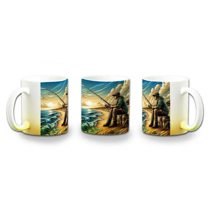 MERCHANDMANIA TAZA DEGRADADO COLOR atardecer pesca pescador playa agua verano color mug - 1