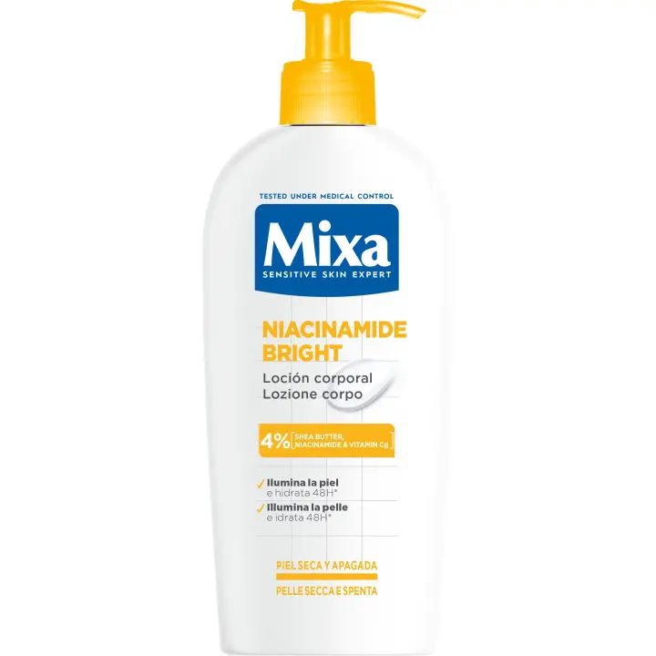 MIXA |  Crema, Loción Corporal y/o aceite corporal anti estrias con niacinamida antimanchas e iluminadora para una piel sana, radiante y un tono uniforme. - 1