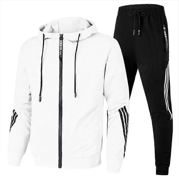 Large Size Men's Autumn and Winter Fashion Casual Tracksuit Set Jacket Sweatpants 2 Pcs Sets - 1