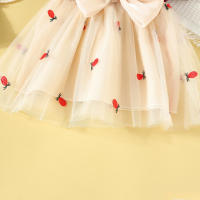 Vestido De Fiesta Para Bebé Niña Verano Con Bordado De Piña Y Lazo En Malla Con Mangas Burbuja Estilo Coreano Vestido De Cotton Y Poliéster - details 9