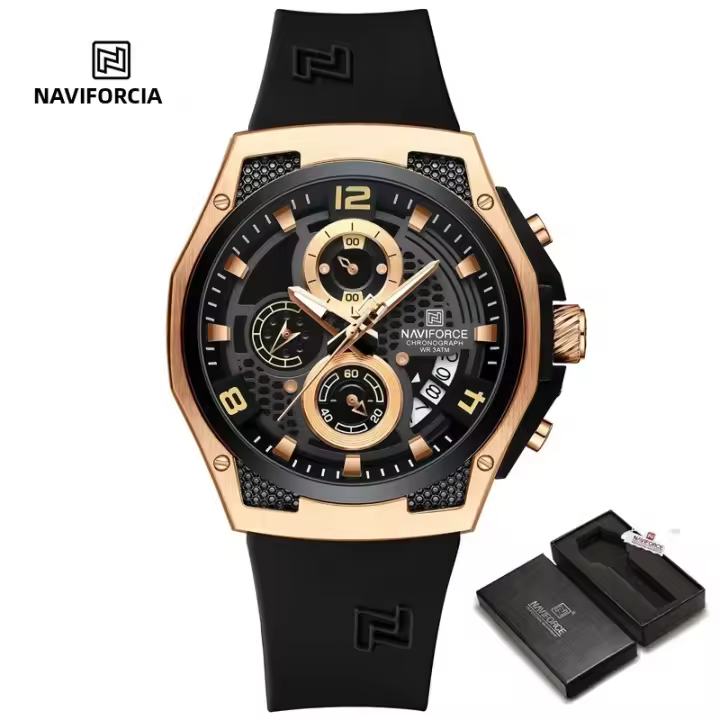 Reloj De Pulsera De Cuarzo NAVIFORCE NF8051L Para Hombre De Lujo Con Correa De Silicona Resistente Al Agua ySport Reloj De Pulsera De Calidad Superior - 1