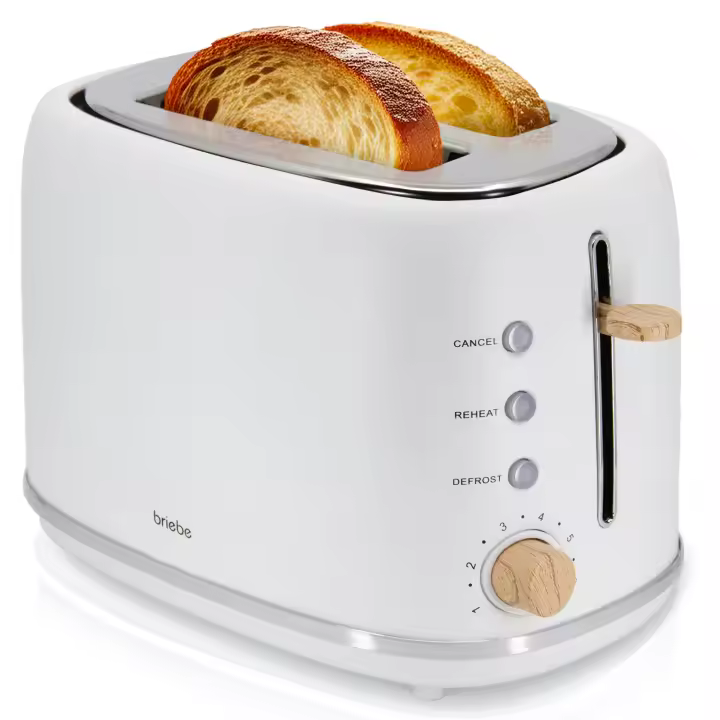 Briebe TA1166WHT Nordic Tostadora Pan Ranura Ancha, Tostador 2 Rebanadas, 6 Niveles Tostado, Calientapanecillos, 870W, Blanco - 1