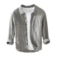 Camisa De Lino 100% Para Hombre Diseño Vintage Con Mangas Largas Cuello En V Casual Botones Ocultos Moda Moderna Para Oficina Y Uso Diario - details 9