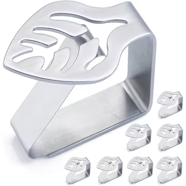 Clips para Mantel Antideslizantes, Juego de 8 Clips Decorativos para Mantel de Acero Inoxidable Gruesos, para Picnic, Barbacoa, Boda, Fiesta (Hojas) Clip Especial - 1