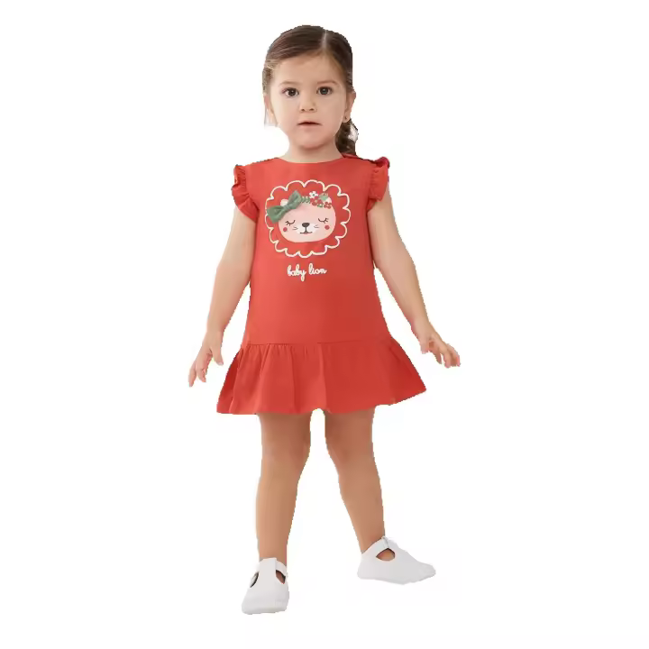 Vestido Niña Algodón Sin Mangas con Volantes, Estampado “Baby Lion” con Lazo, Color Salmón Suave y Transpirable 1 – 24 Meses | Color: Salmón  | Talla: 1 a 24 meses | Street Monkey - 1