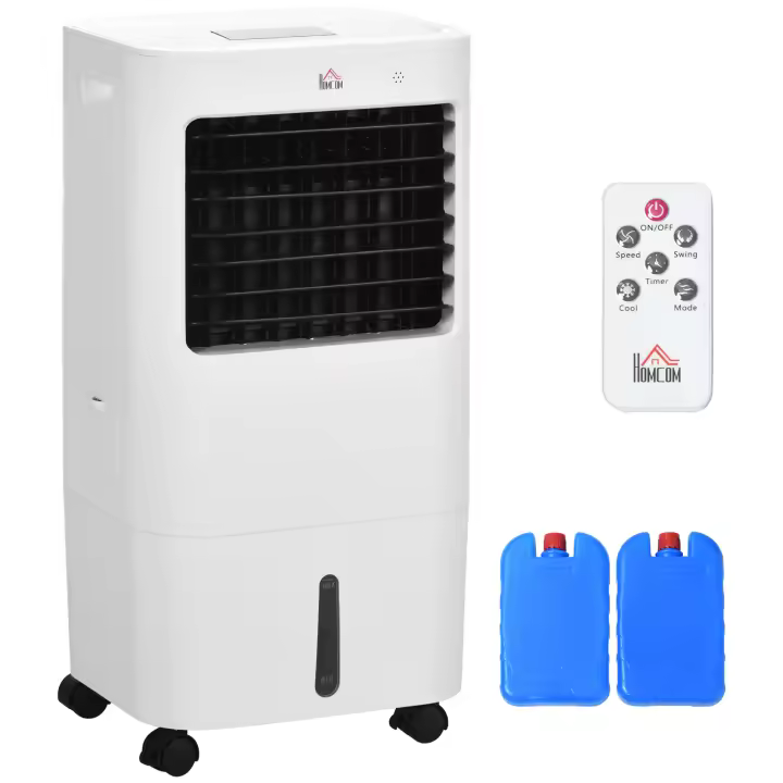 3 en 1 Acondicionado de Aire Móvil con refrigeración por Agua para Humidificación Del Aire 15L 60 ° Acondicionado de Aire ostilante 65W Enfriador de Aire E temporizador de 8 horas, Mando a Distancia, uso de La Habitación 20 m² Blanco 32x37x69 cm - 1