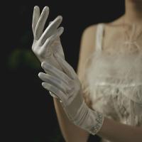 Guantes De Boda De Ivoire Para Novia Con Perlas Y Diamantes Estilo Mariage Femme Accesorios De Novia Largo De Muñeca Para Mujer - details 2