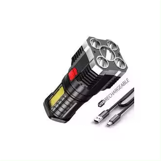 Linternas LED de alta potencia, foco para acampar, recargable por USB con luz lateral, 4 modos de iluminación para acampar, aventura al aire libre - 1