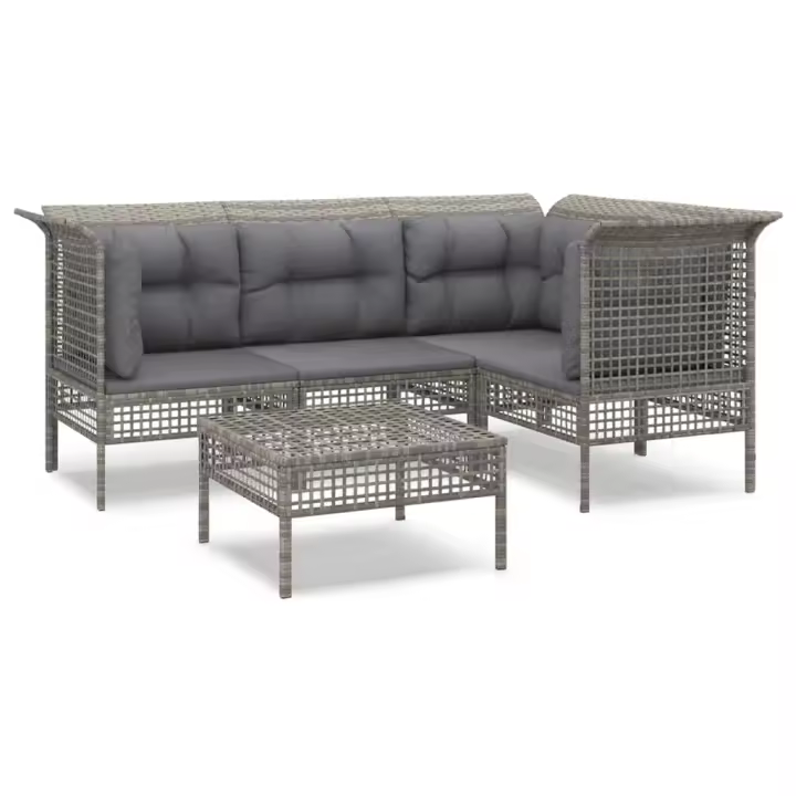 vidaXL Set de muebles de jardín 5 pzas y cojines ratán sintético gris - 1
