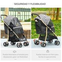 PawHut Cochecito para Perros Plegable Carrito para Mascotas con 2 Puertas Ventana de Malla Cesta de Almacenamiento Cuerda de Seguridad y Cojín 80x44,5x97 cm Negro - details 5