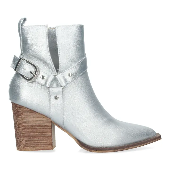 PuntoSalao Botines plateados con tacón campero elegantes punta fina A-3236 - 1