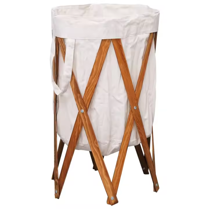 vidaXL Cesto para colada plegable madera y tela color crema - 1